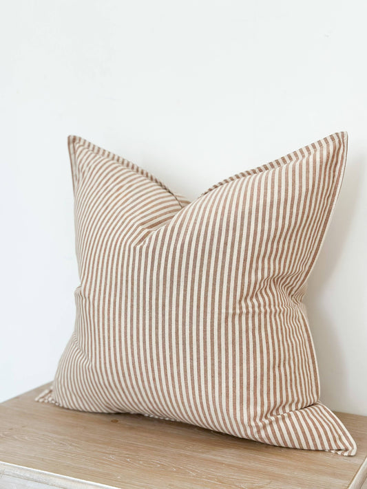 Cotton Cushion in Thin Brown Stripe