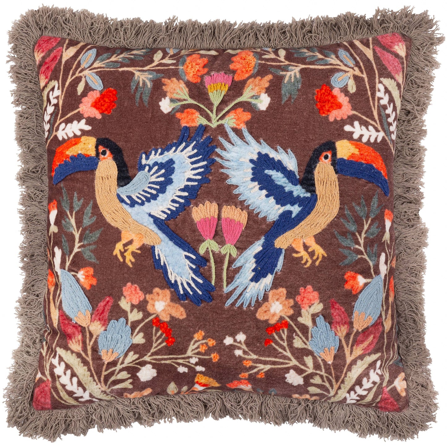 Mirrored Toucan Embroidered Cushion Multicolour