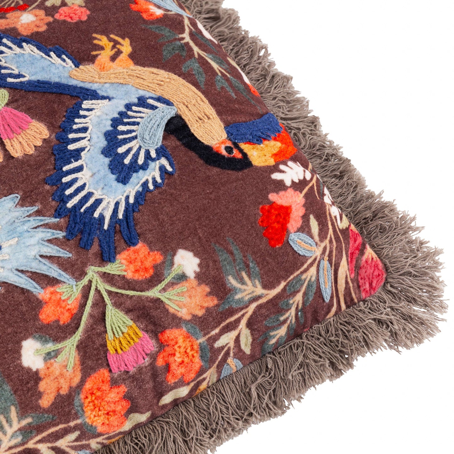 Mirrored Toucan Embroidered Cushion Multicolour
